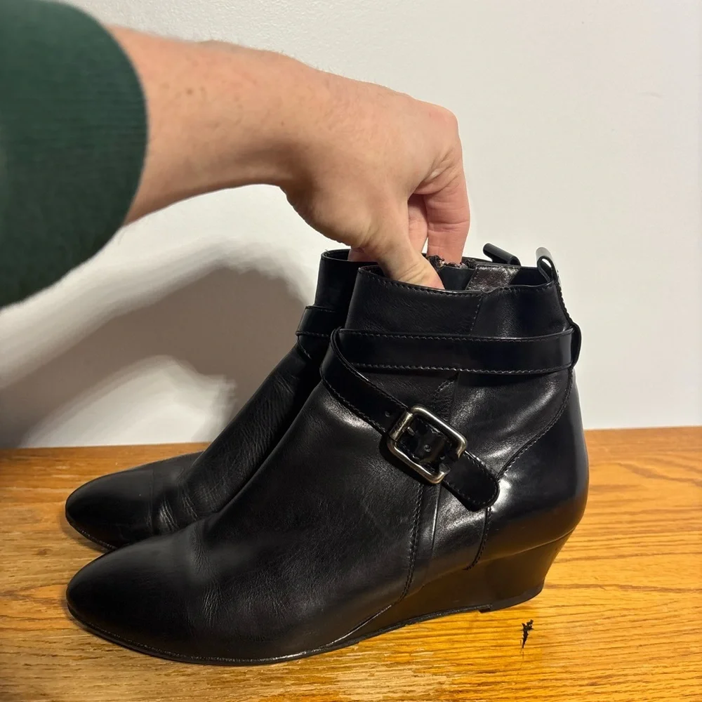 AGL Black Leather Wedge Ankle Boots Size EU 38.5